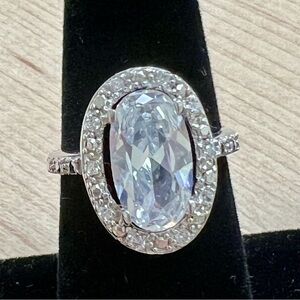 Silver Halo Oval Crystal Ring PJM 925